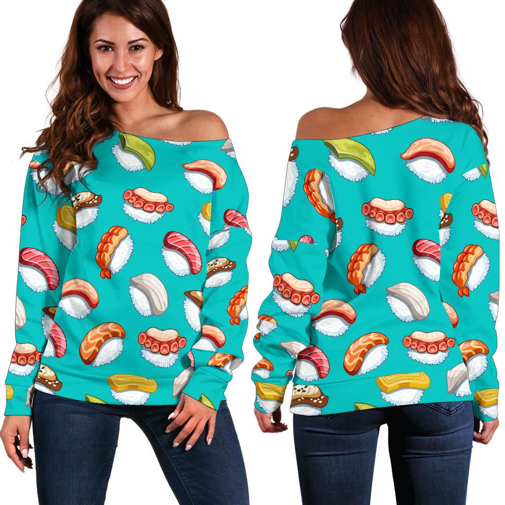Sushi Themed Print Off Shoulder Sweatshirt
