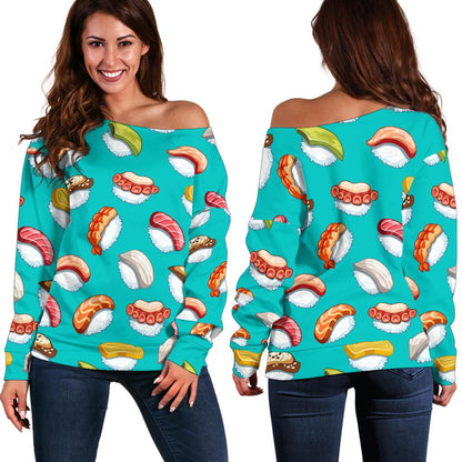 Sushi Themed Print Off Shoulder Sweatshirt