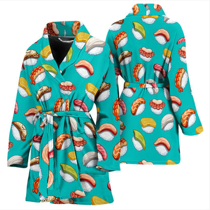 Sushi Themed Print Women Bath Robe-JTAMIGO.COM