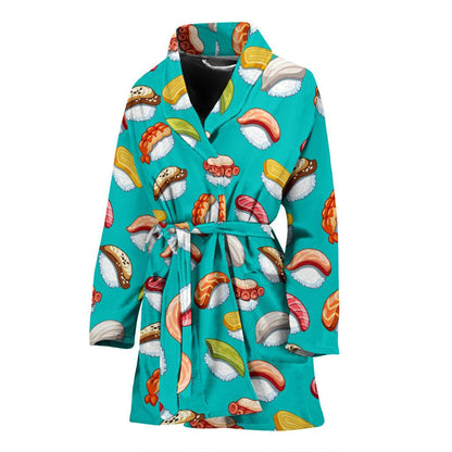 Sushi Themed Print Women Bath Robe-JTAMIGO.COM