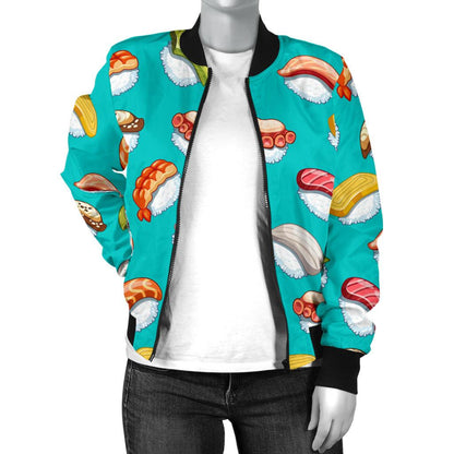 Sushi Themed Print Women Casual Bomber Jacket