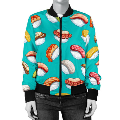 Sushi Themed Print Women Casual Bomber Jacket