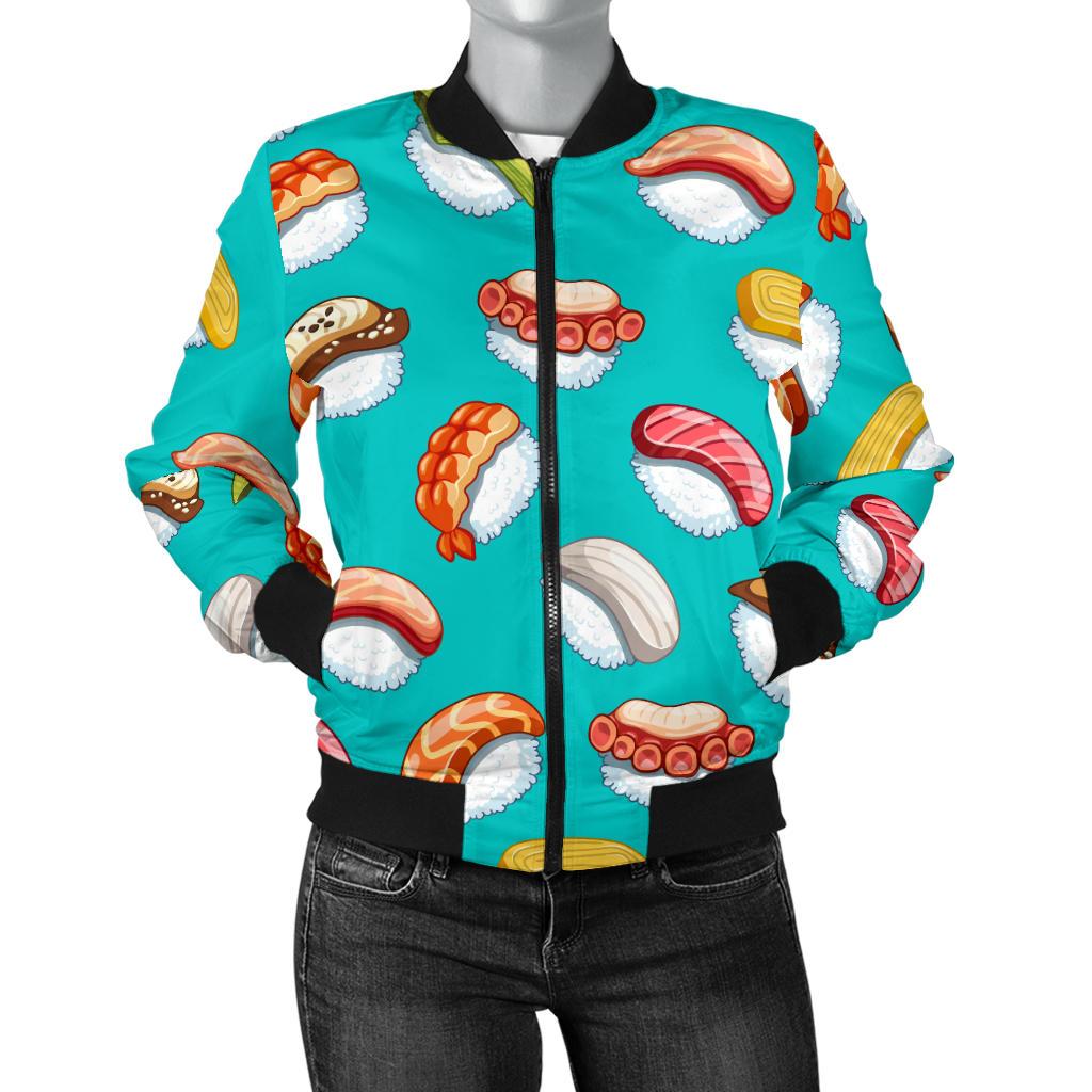 Sushi Themed Print Women Casual Bomber Jacket