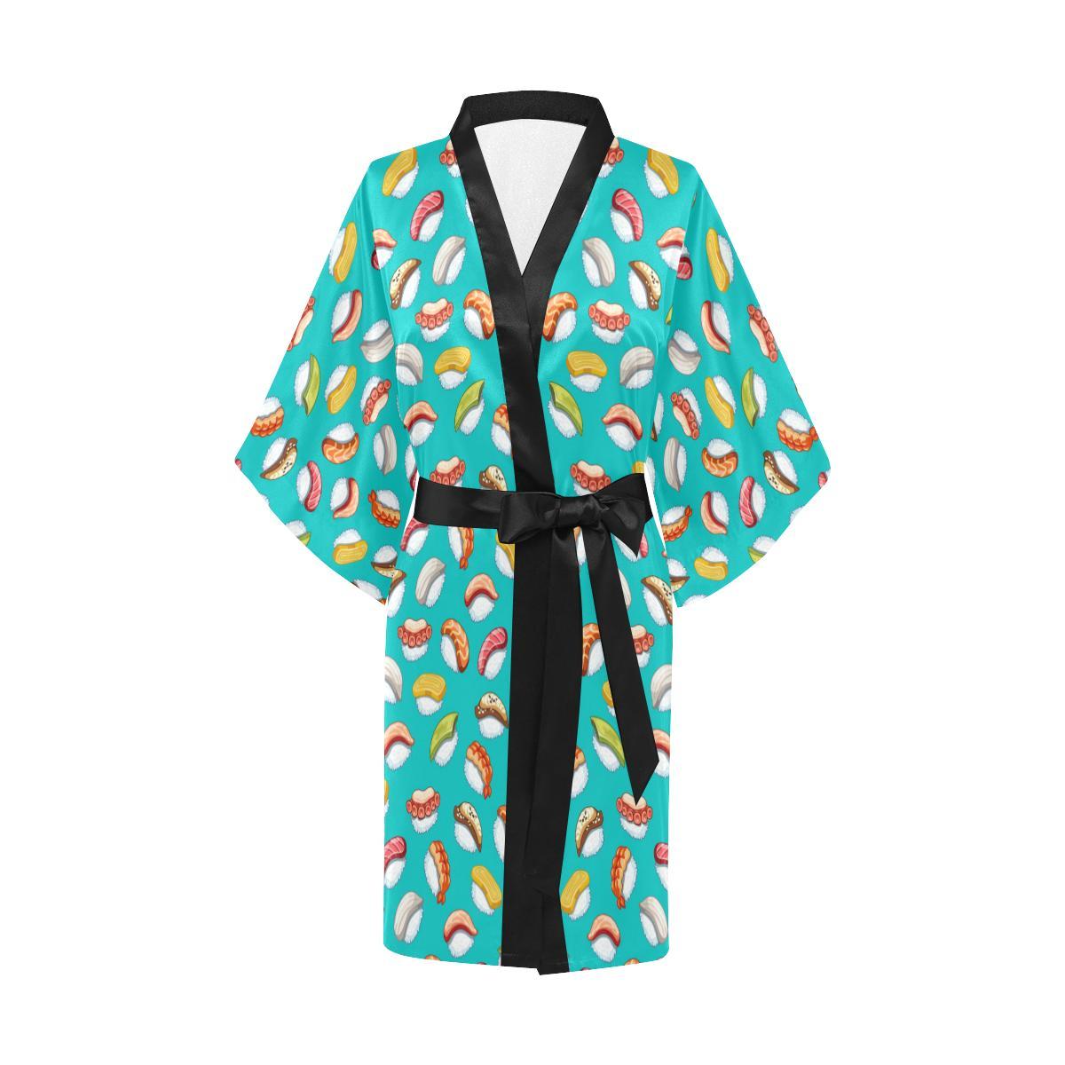 Sushi Themed Print Women Short Kimono Robe