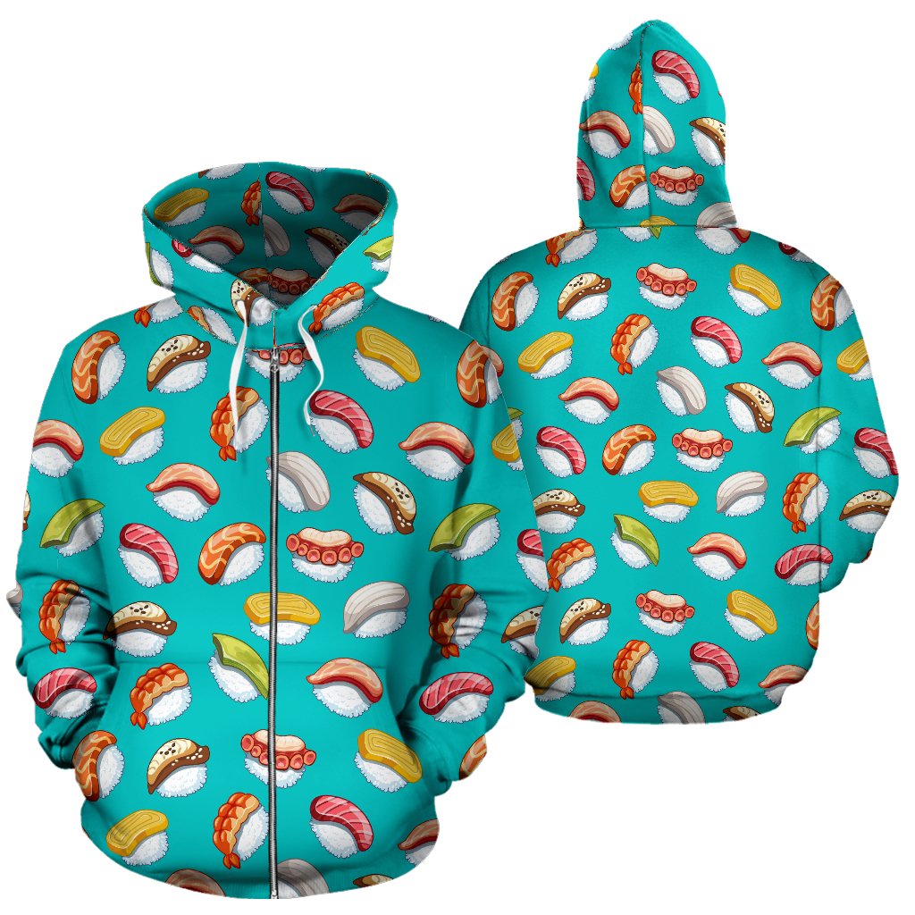 Sushi Themed Print Zip Up Hoodie