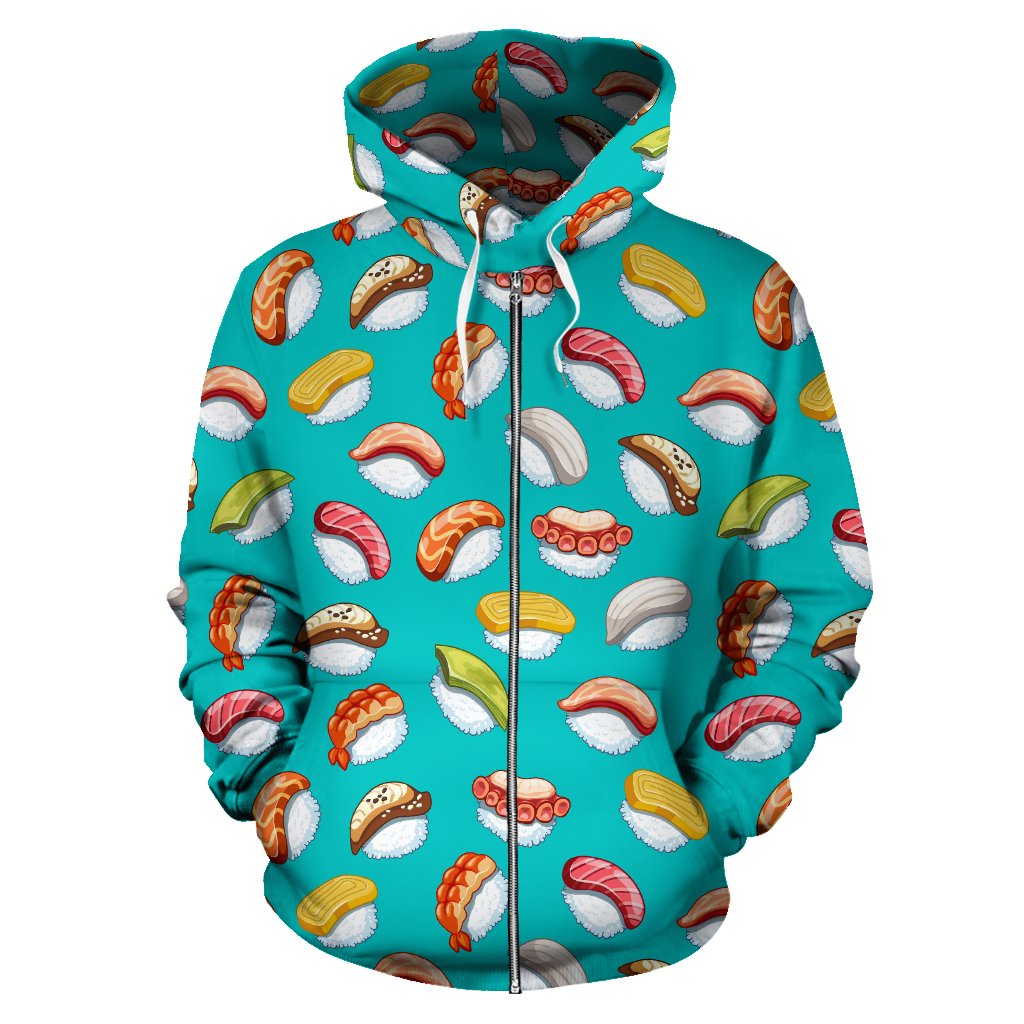 Sushi Themed Print Zip Up Hoodie