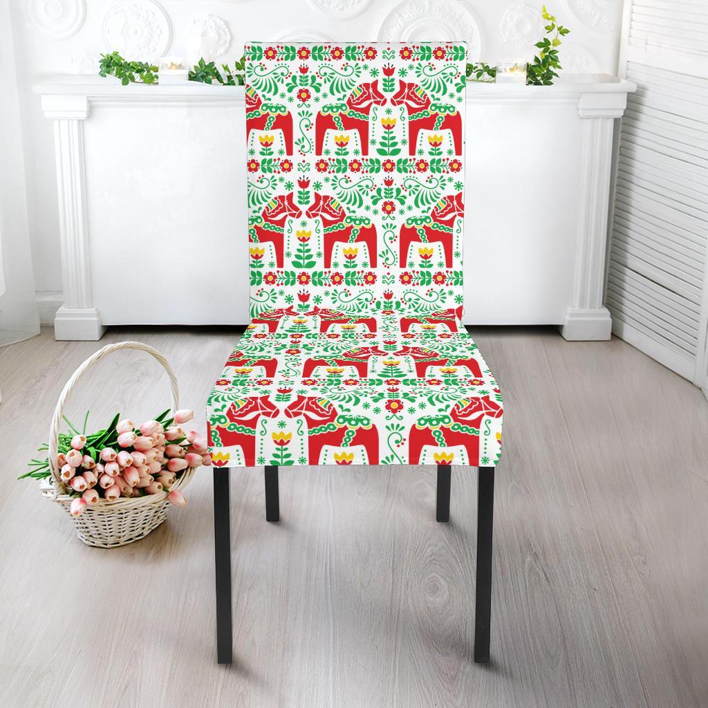 Swedish Dala Style Pattern Dining Chair Slipcover-JTAMIGO.COM