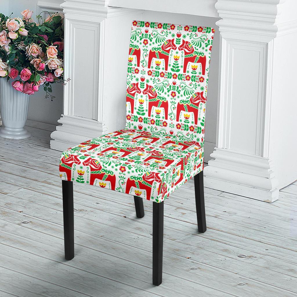 Swedish Dala Style Pattern Dining Chair Slipcover-JTAMIGO.COM