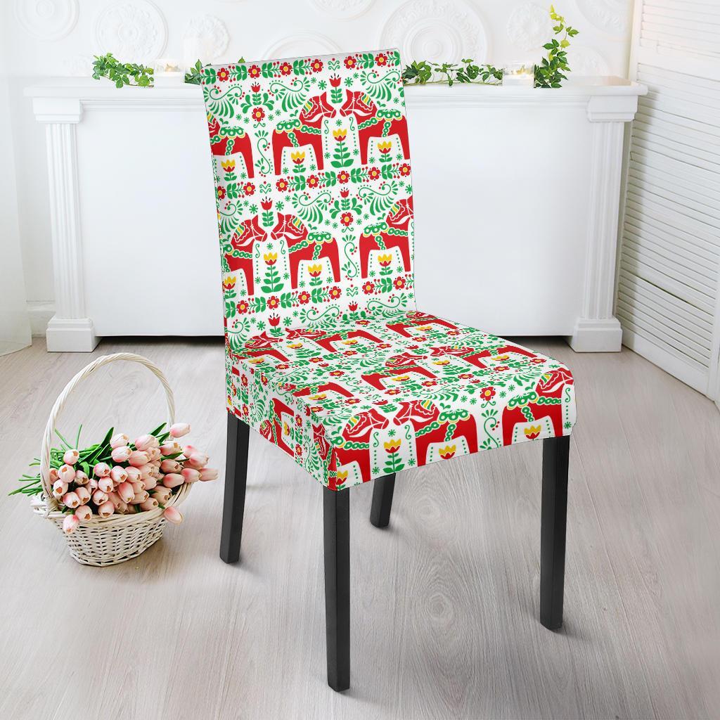 Swedish Dala Style Pattern Dining Chair Slipcover-JTAMIGO.COM