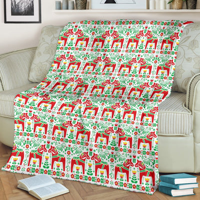 Swedish Dala Style Pattern Fleece Blanket