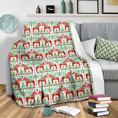 Swedish Dala Style Pattern Fleece Blanket