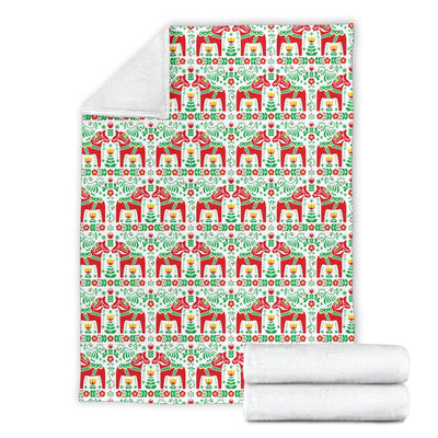 Swedish Dala Style Pattern Fleece Blanket