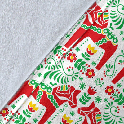 Swedish Dala Style Pattern Fleece Blanket