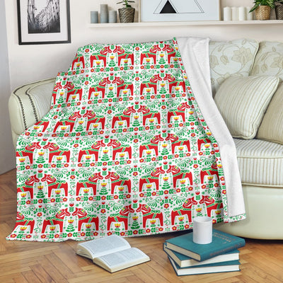 Swedish Dala Style Pattern Fleece Blanket