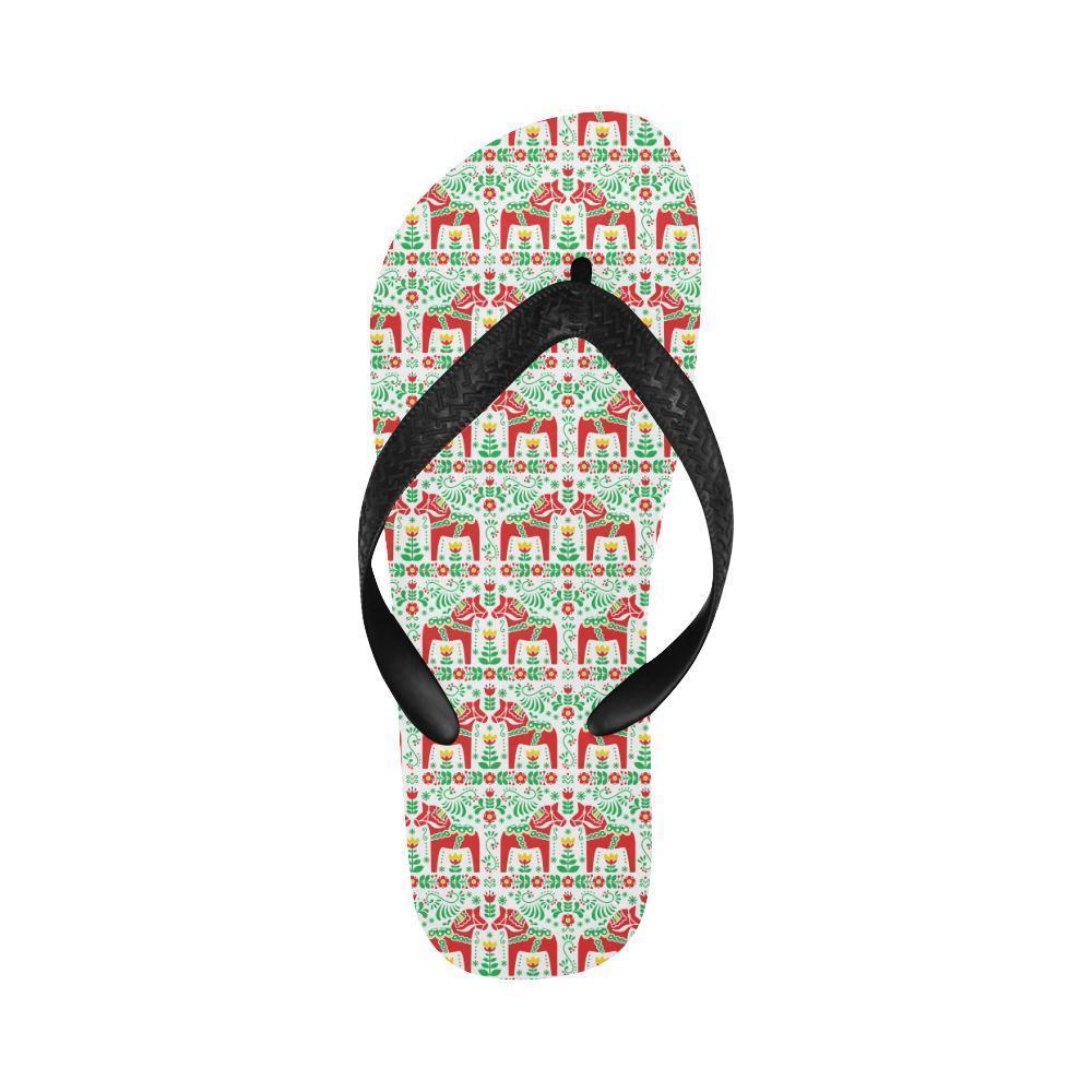 Swedish Dala Style Pattern Flip Flops-JTAMIGO.COM