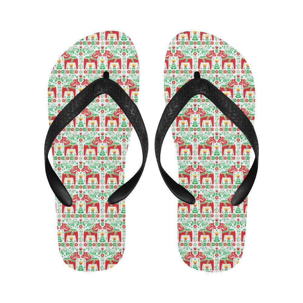 Swedish Dala Style Pattern Flip Flops-JTAMIGO.COM