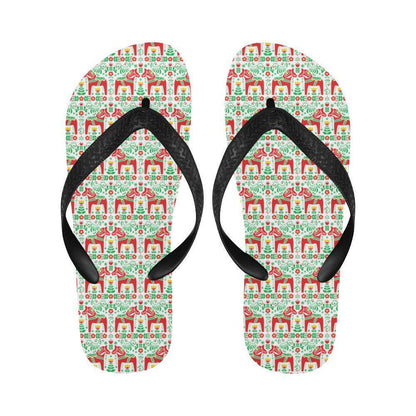 Swedish Dala Style Pattern Flip Flops-JTAMIGO.COM