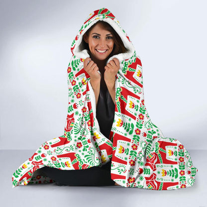 Swedish Dala Style Pattern Hooded Blanket-JTAMIGO.COM