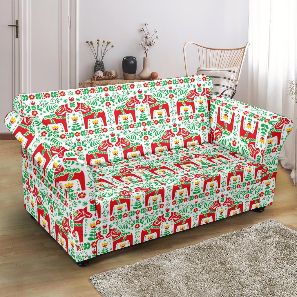Swedish Dala Style Pattern Loveseat Slipcover-JTAMIGO.COM