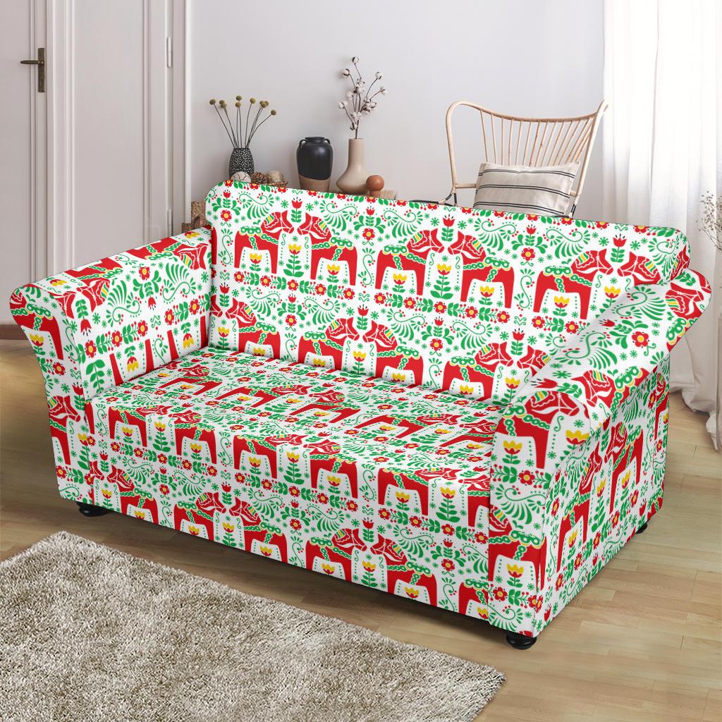 Swedish Dala Style Pattern Loveseat Slipcover-JTAMIGO.COM