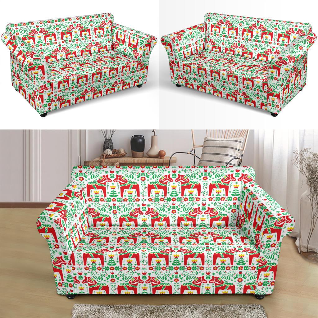 Swedish Dala Style Pattern Loveseat Slipcover-JTAMIGO.COM