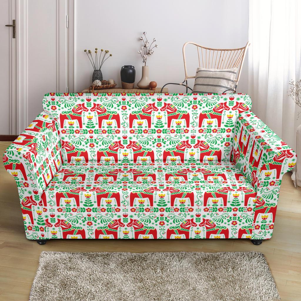 Swedish Dala Style Pattern Loveseat Slipcover-JTAMIGO.COM