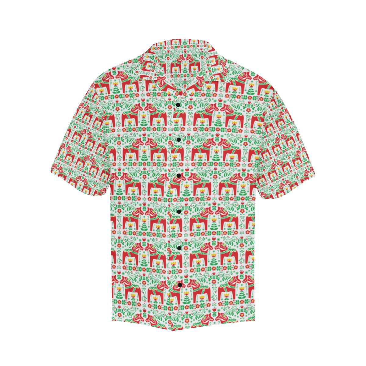 Swedish Dala Style Pattern Men Aloha Hawaiian Shirt