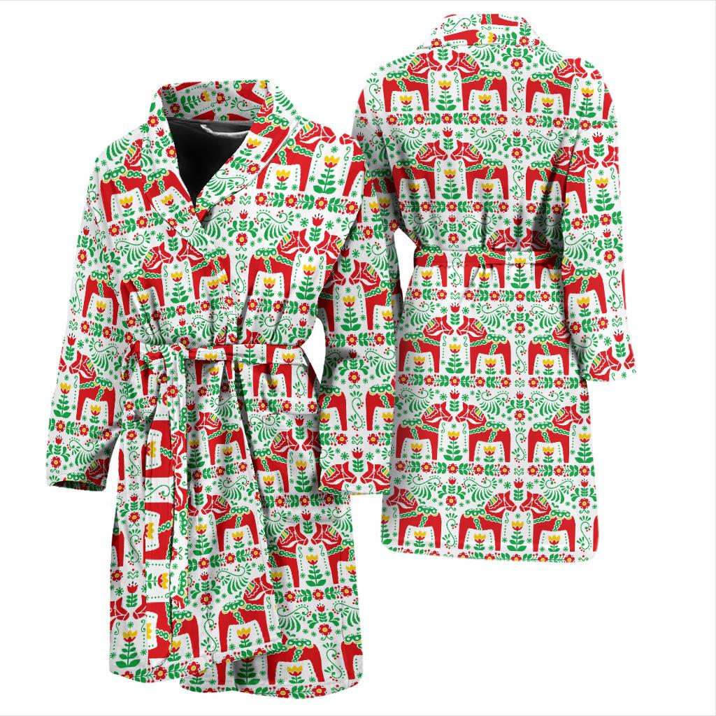 Swedish Dala Style Pattern Men Bath Robe-JTAMIGO.COM