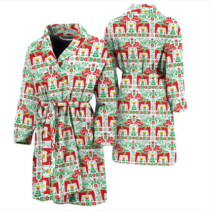 Swedish Dala Style Pattern Men Bath Robe-JTAMIGO.COM
