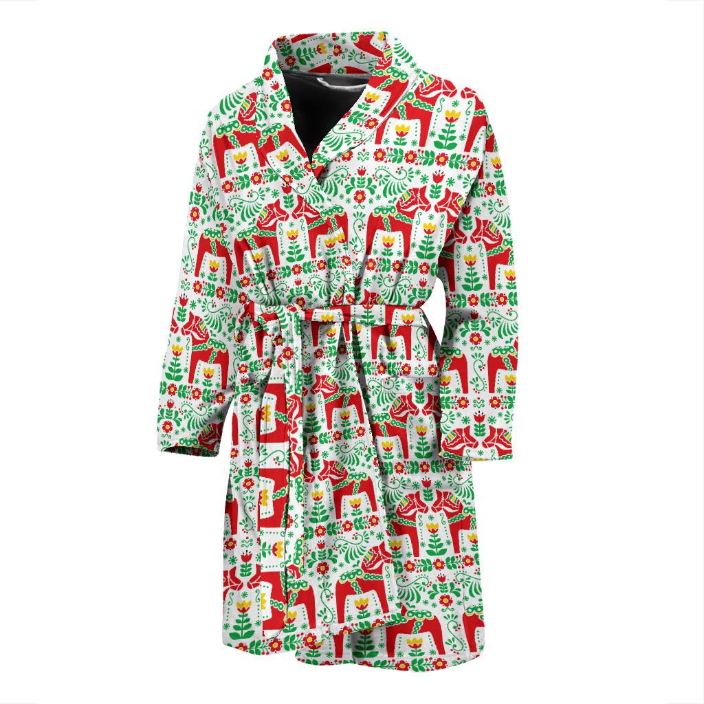 Swedish Dala Style Pattern Men Bath Robe-JTAMIGO.COM