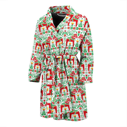 Swedish Dala Style Pattern Men Bath Robe-JTAMIGO.COM
