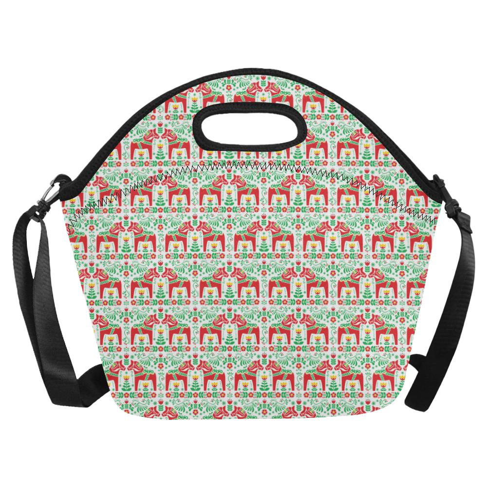 Swedish Dala Style Pattern Neoprene Lunch Bag (Model 1669)(Large)-JTAMIGO.COM