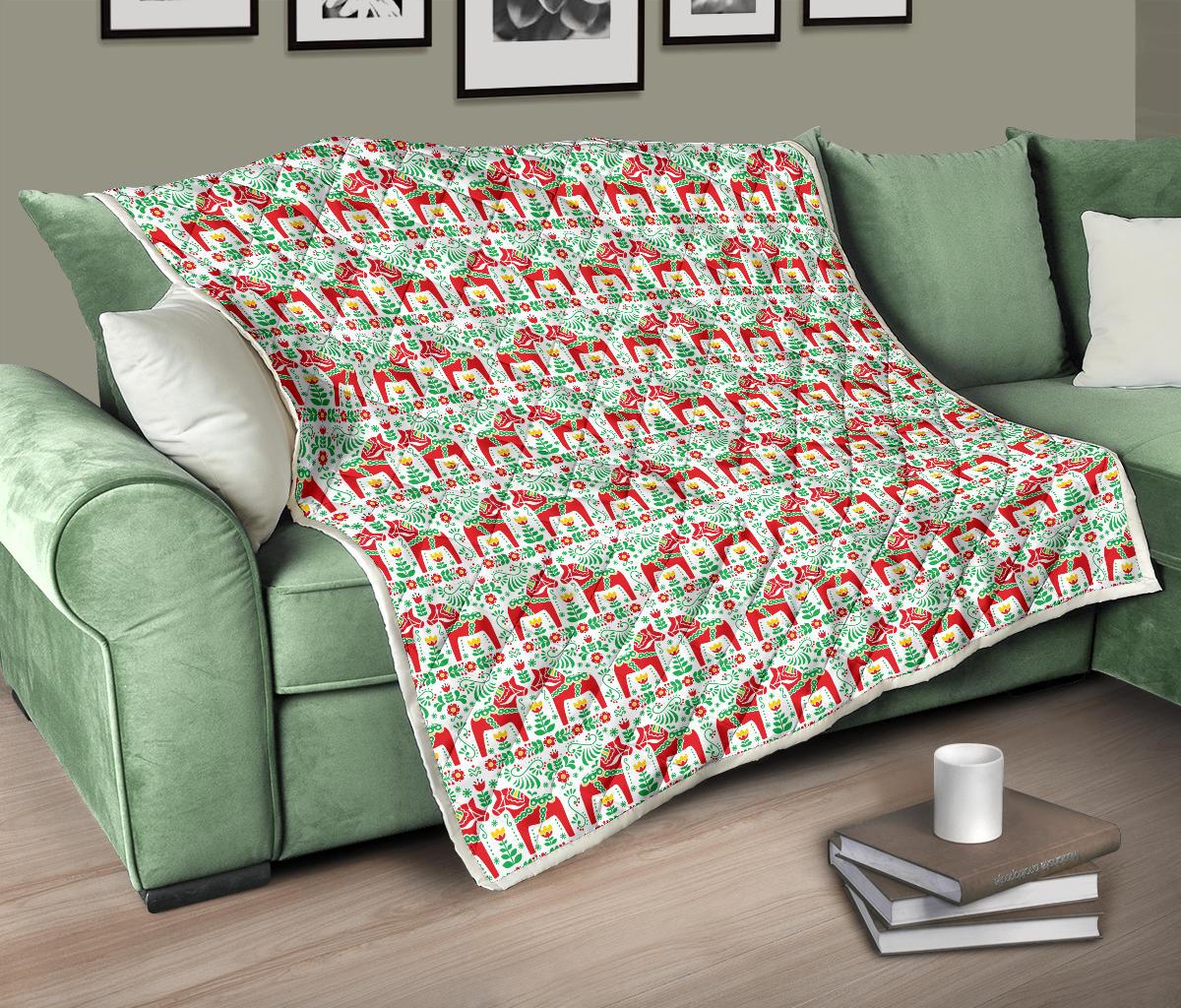 Swedish Dala Style Pattern Premium Quilt-JTAMIGO.COM
