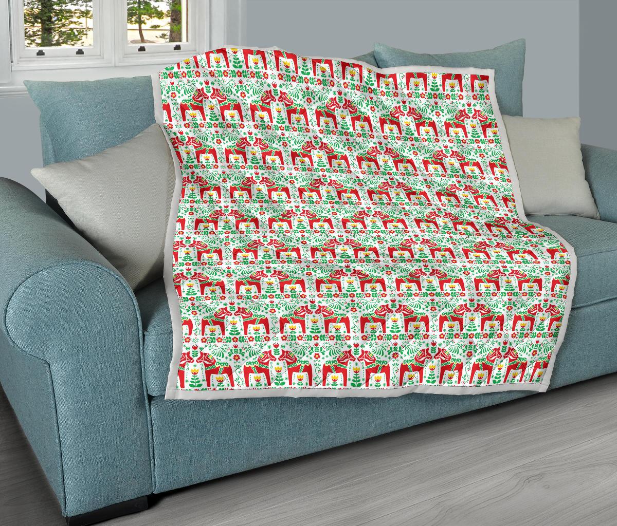 Swedish Dala Style Pattern Premium Quilt-JTAMIGO.COM