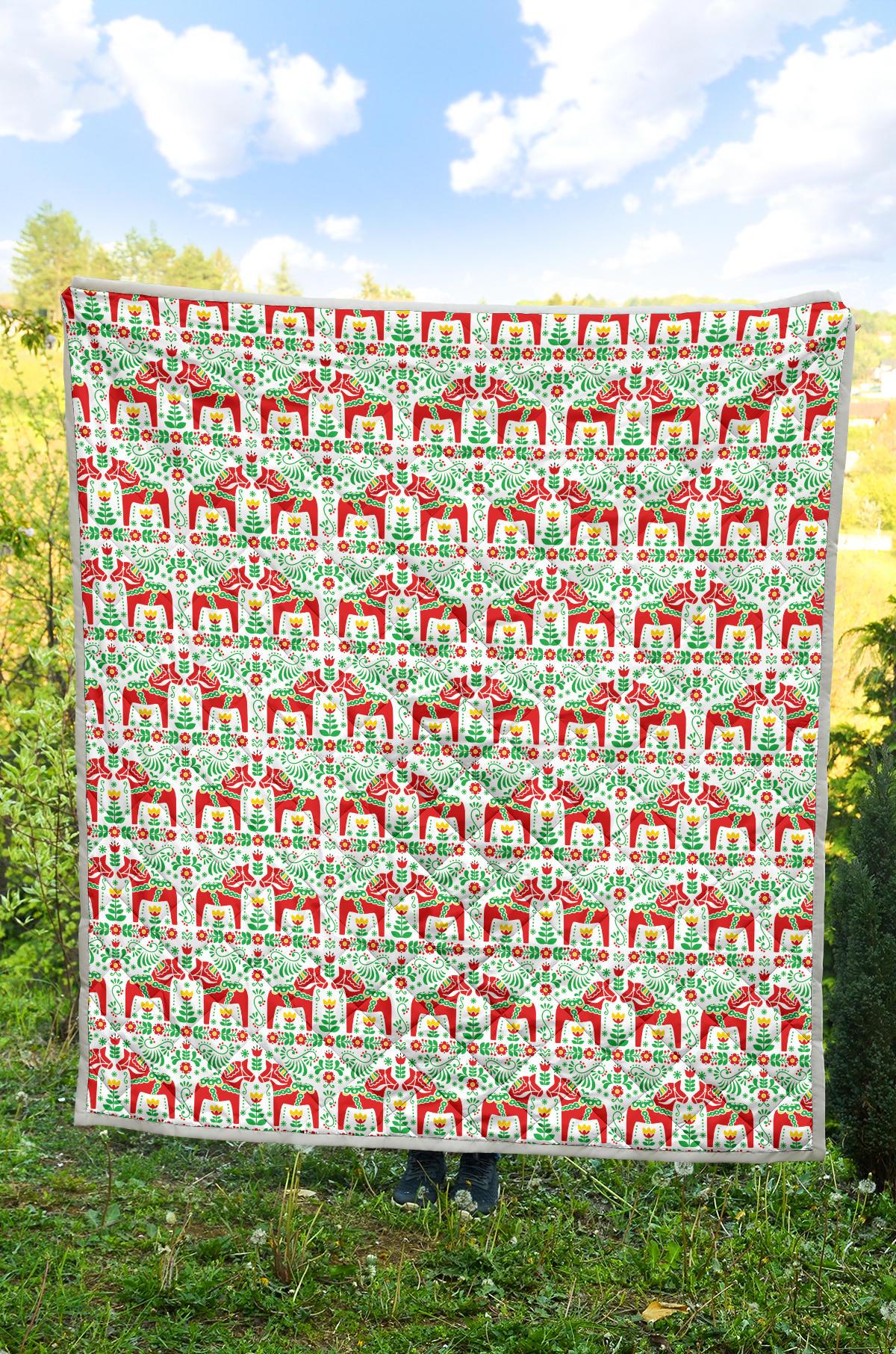 Swedish Dala Style Pattern Premium Quilt-JTAMIGO.COM