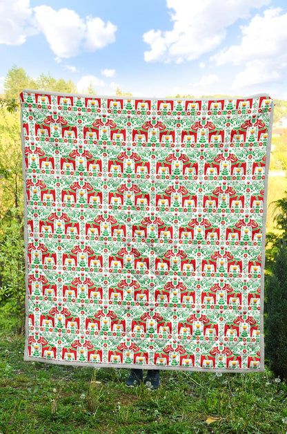 Swedish Dala Style Pattern Premium Quilt-JTAMIGO.COM