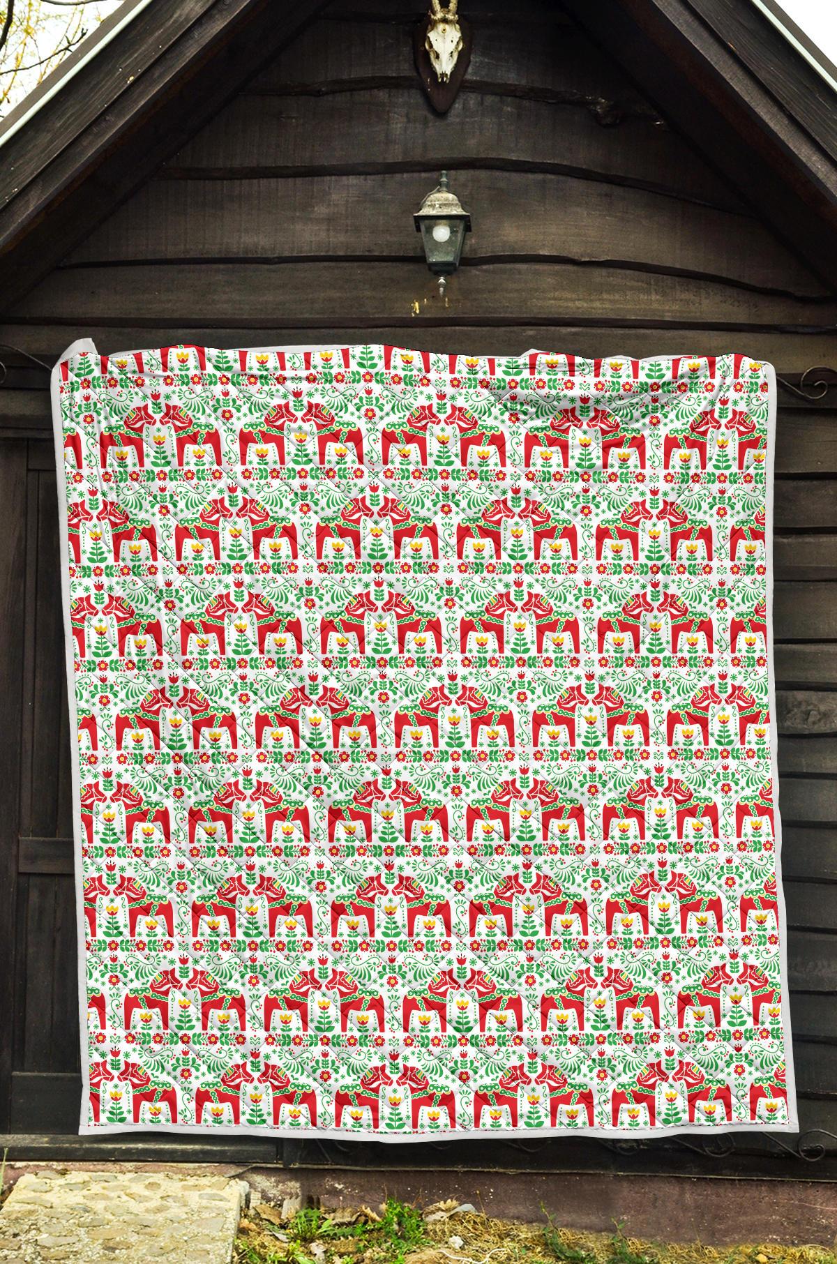 Swedish Dala Style Pattern Premium Quilt-JTAMIGO.COM