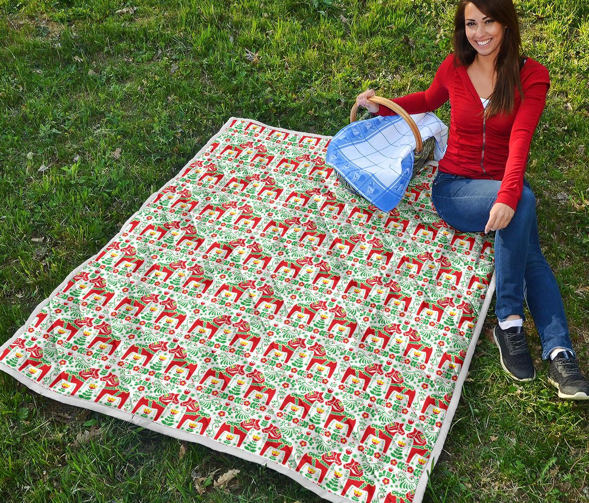 Swedish Dala Style Pattern Premium Quilt-JTAMIGO.COM