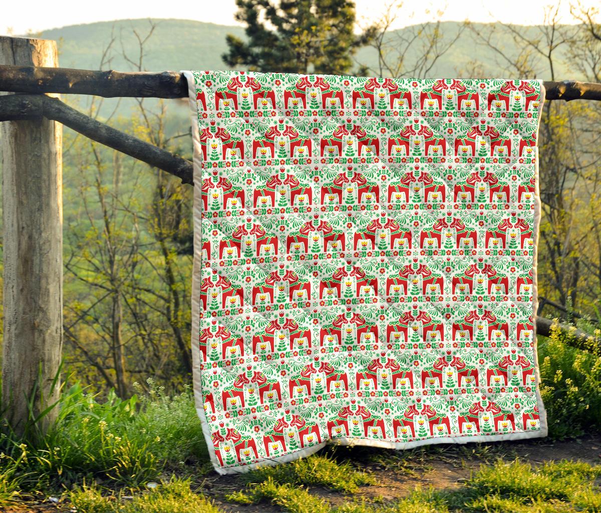 Swedish Dala Style Pattern Premium Quilt-JTAMIGO.COM