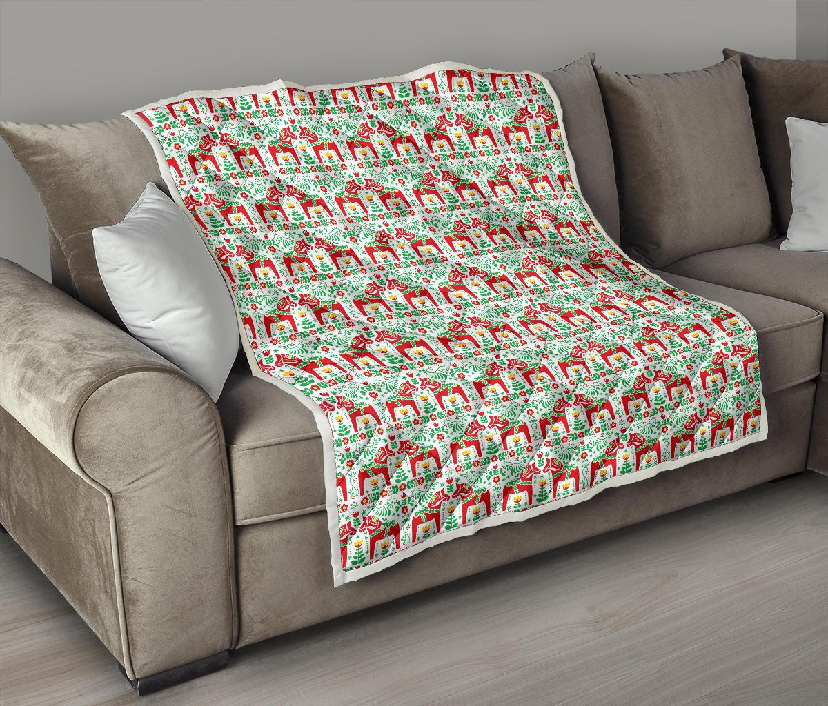 Swedish Dala Style Pattern Premium Quilt-JTAMIGO.COM
