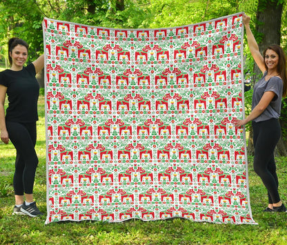 Swedish Dala Style Pattern Premium Quilt-JTAMIGO.COM