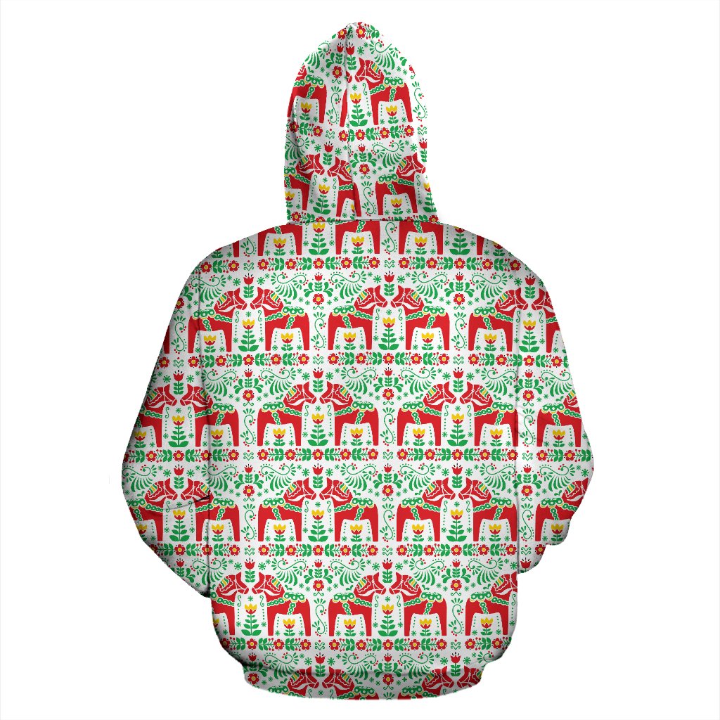 Swedish Dala Style Pattern Pullover Hoodie