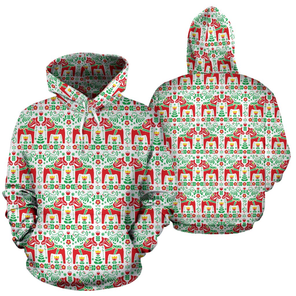 Swedish Dala Style Pattern Pullover Hoodie