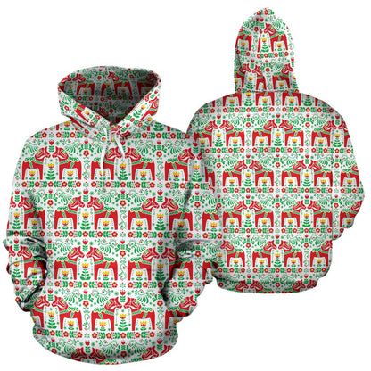 Swedish Dala Style Pattern Pullover Hoodie