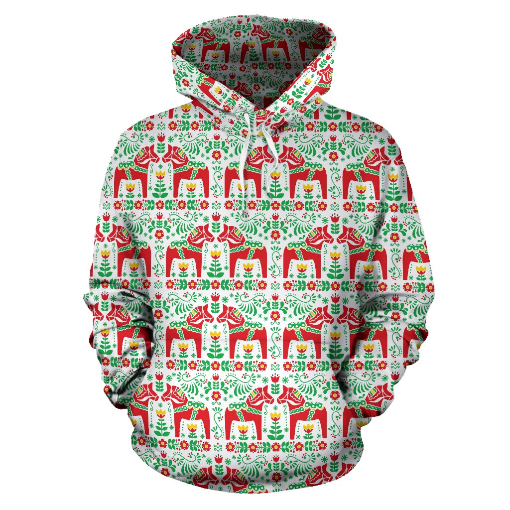 Swedish Dala Style Pattern Pullover Hoodie