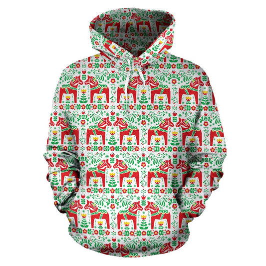 Swedish Dala Style Pattern Pullover Hoodie