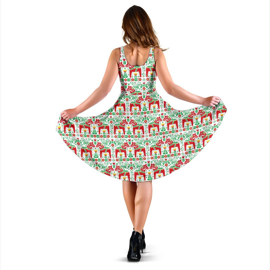 Swedish Dala Style Pattern Sleeveless Dress