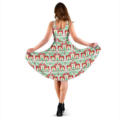 Swedish Dala Style Pattern Sleeveless Dress