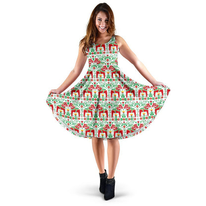 Swedish Dala Style Pattern Sleeveless Dress