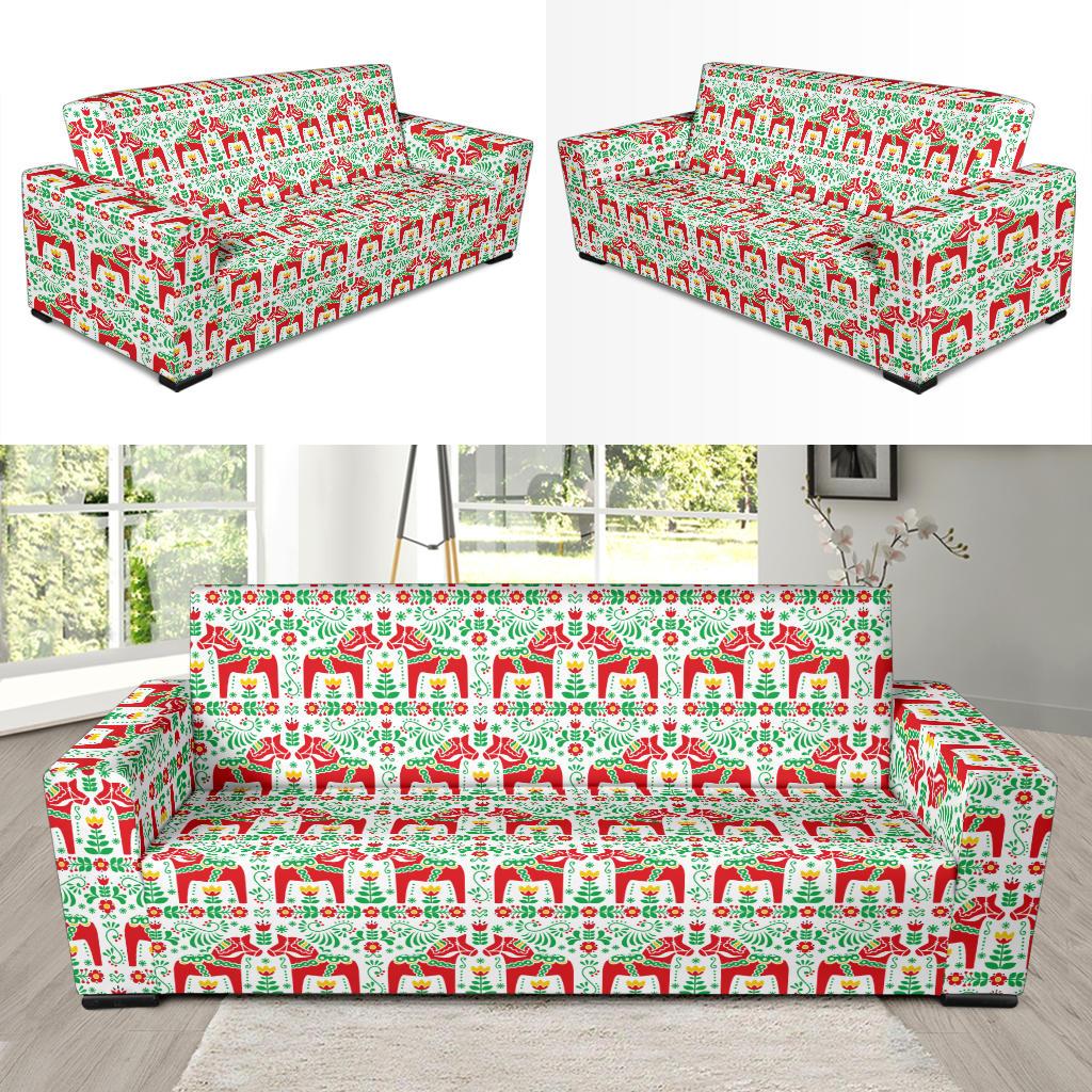 Swedish Dala Style Pattern Sofa Slipcover-JTAMIGO.COM